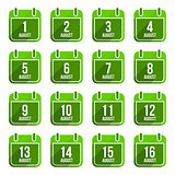 August vector flat calendar icons. Days Of Year Set 21