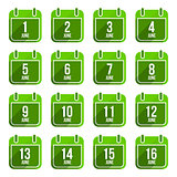 June vector flat calendar icons. Days Of Year Set 17