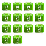 June vector flat calendar icons. Days Of Year Set 18