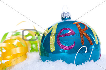 christmas decoration baubles in blue and turquoise isolated