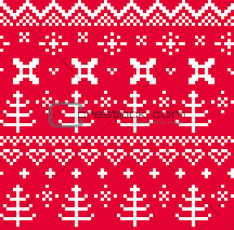 Christmas Norwegian seamless knitting pattern ( red & white )