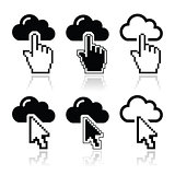 Cloud with cursor hand and arrow icons set