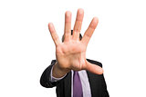 Close-up of a businessman with stop gesture
