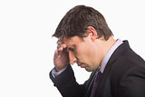 Close-up side view of a worried businessman