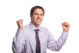 Portrait of a cheerful young businessman cheering