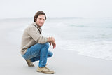 Portrait of a serious casual man relaxing at beach