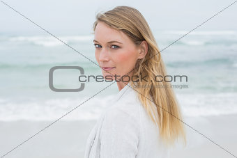 Portrait of a serious casual woman at beach