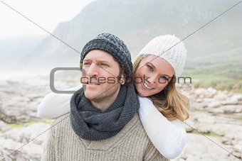 Romantic couple together on a rocky landscape