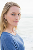 Close-up portrait of a casual woman at beach