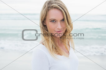Close-up portrait of a casual woman at beach