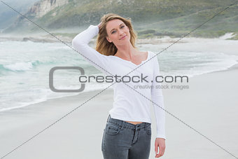 Portrait of a beautiful casual woman at beach