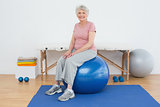Portrait of a senior woman sitting on fitness ball