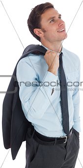 Smiling businessman holding his jacket