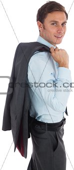 Smiling businessman holding his jacket