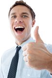 Businessman showing thumbs up