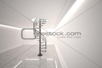 Digitally generated room with winding staircase