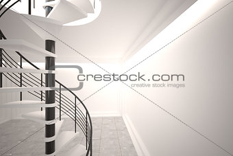 Digitally generated room with winding staircase