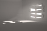Digitally generated room with bordered up window