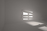 Digitally generated room with bordered up window