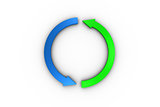 Green and blue arrow graphic