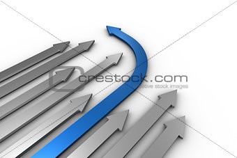 Grey and blue arrows pointing