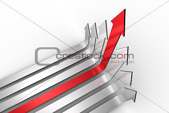 Red arrow pointing up with grey arrows