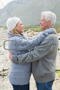 Side view of a romantic senior couple