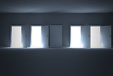 Many doors opening revealing light