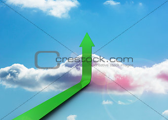 Green arrow pointing up against sky