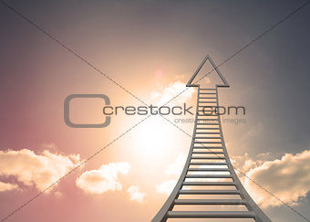 Grey ladder arrow pointing up against sky