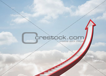 Red stairs arrow pointing up against sky