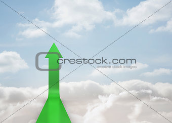 Green arrow pointing up against sky