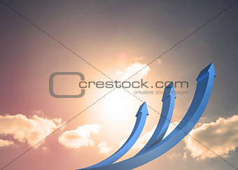 Blue curved arrows pointing up against sky