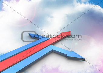 Red and blue arrows pointing against sky