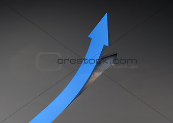 Blue arrow pointing up from grey surface