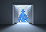 Door opening to show blue arrows