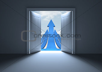 Door opening to show blue arrows