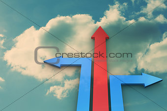 Red and blue arrows pointing against sky