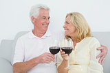 Senior couple toasting wine glasses