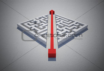 Red arrow cutting through puzzle