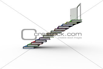 Steps made from books leading to open door
