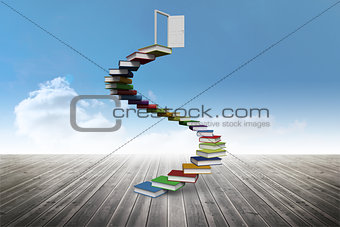 Book steps leading to open door against sky
