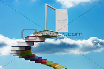 Book steps leading to door against sky