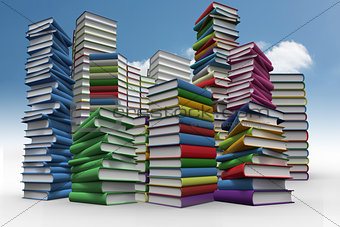 Piles of books against sky