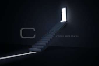 Door opening revealing light at top of steps