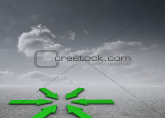 Green arrows in a desert landscape