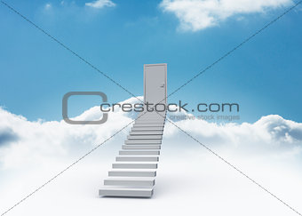 Shut door at top of stairs in the sky