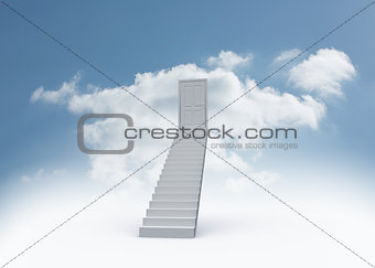 Shut door at top of stairs in the sky