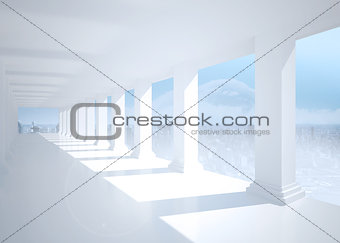 Bright white room with columns