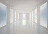 Bright white hall with windows